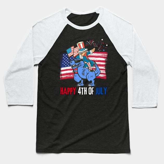 Happy 4th of July Dinosaur T-Rex Baseball T-Shirt by Happy Hour Vibe